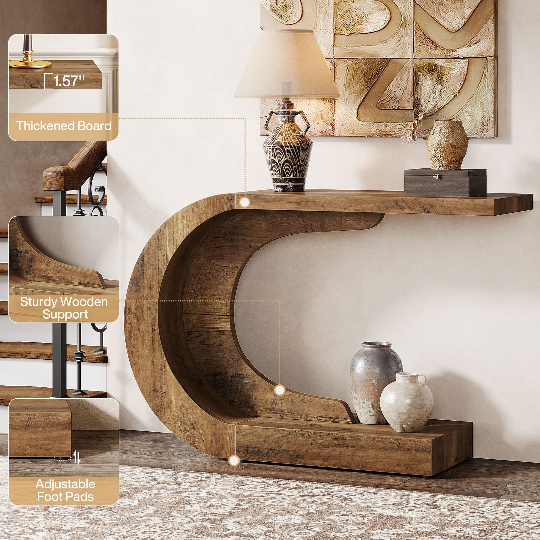 Arco Wood Curve Console Table